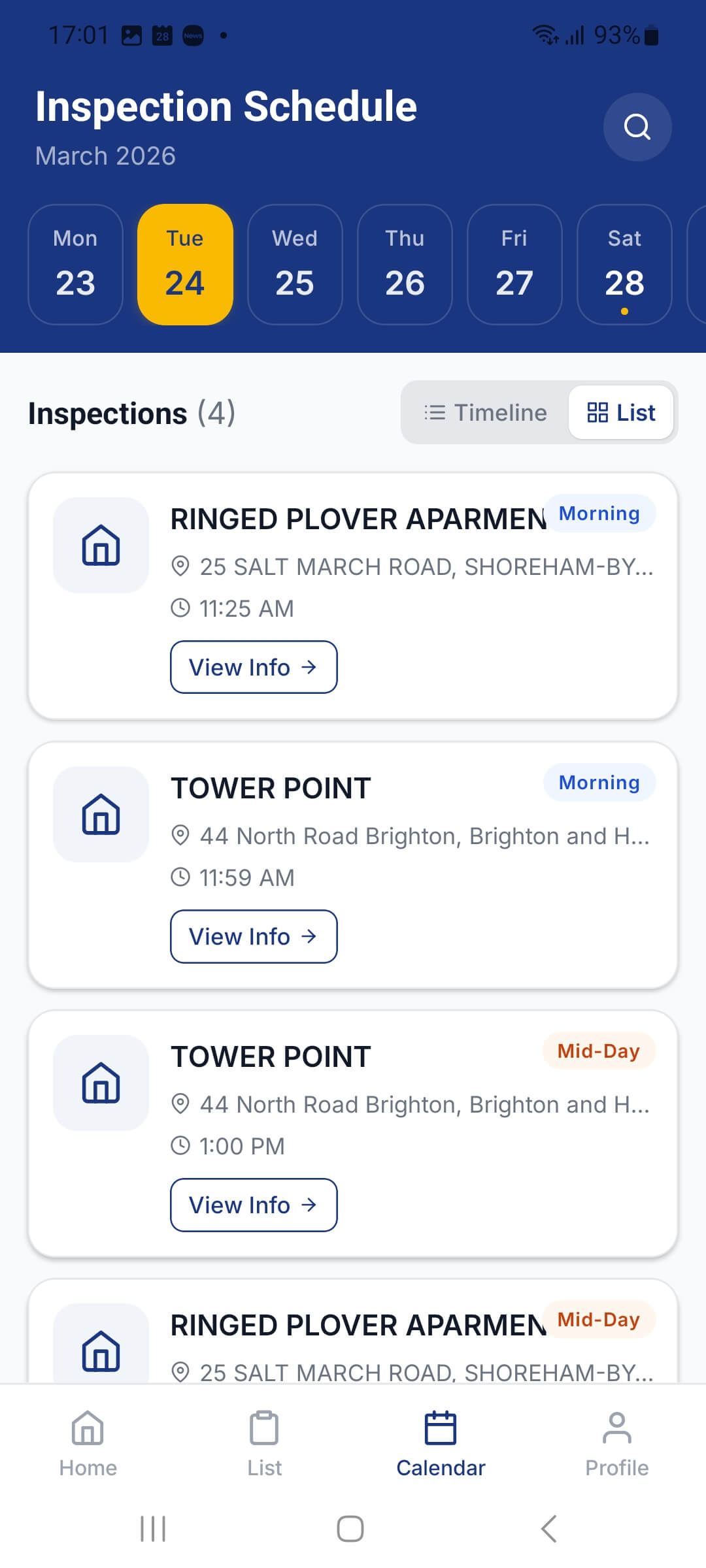 Inspection Schedule Android app